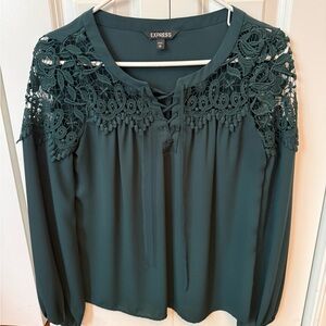 Express Women's Green Lace Accent Blouse, XS